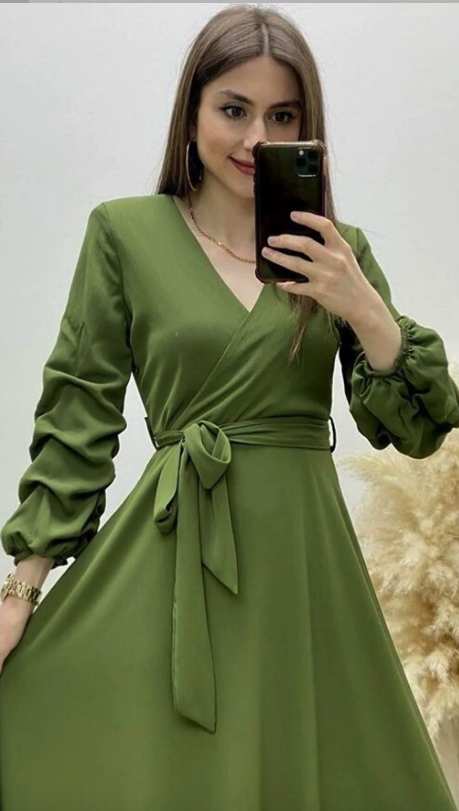 MaziButik فستان طويل شيفون كاكي ccf3-568