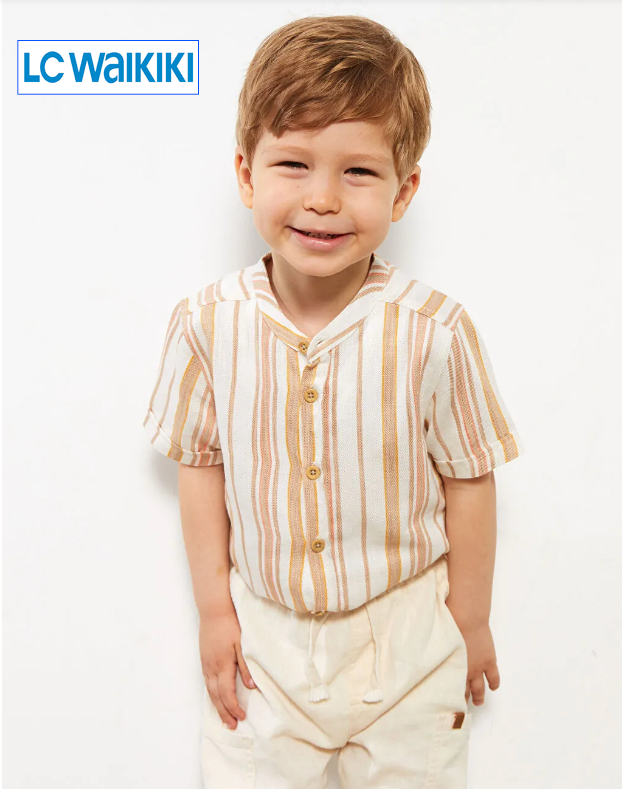 LCW baby Collar Short Sleeve Striped Baby Boy Shirt