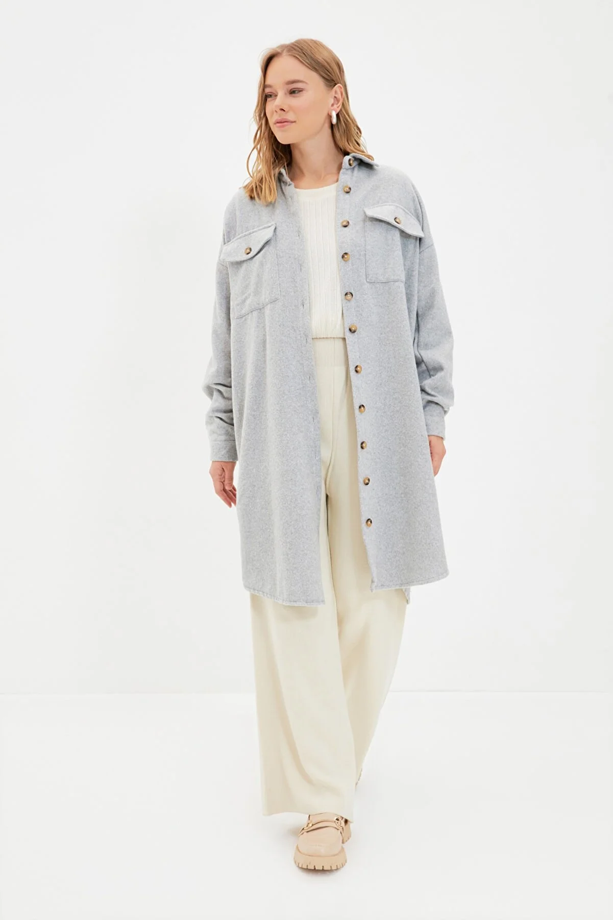 Modest Long Winter Women's Tunic Shirt with Buttons TCTAW22UK0067