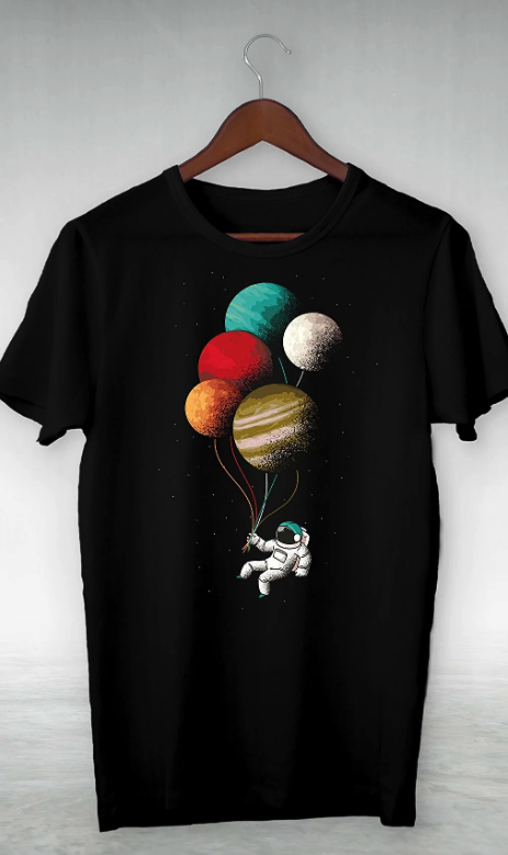 vipdesigntshirt للجنسين أبيض بالون ورائد فضاء من كوكب التوضيح تي شيرت GSC-183