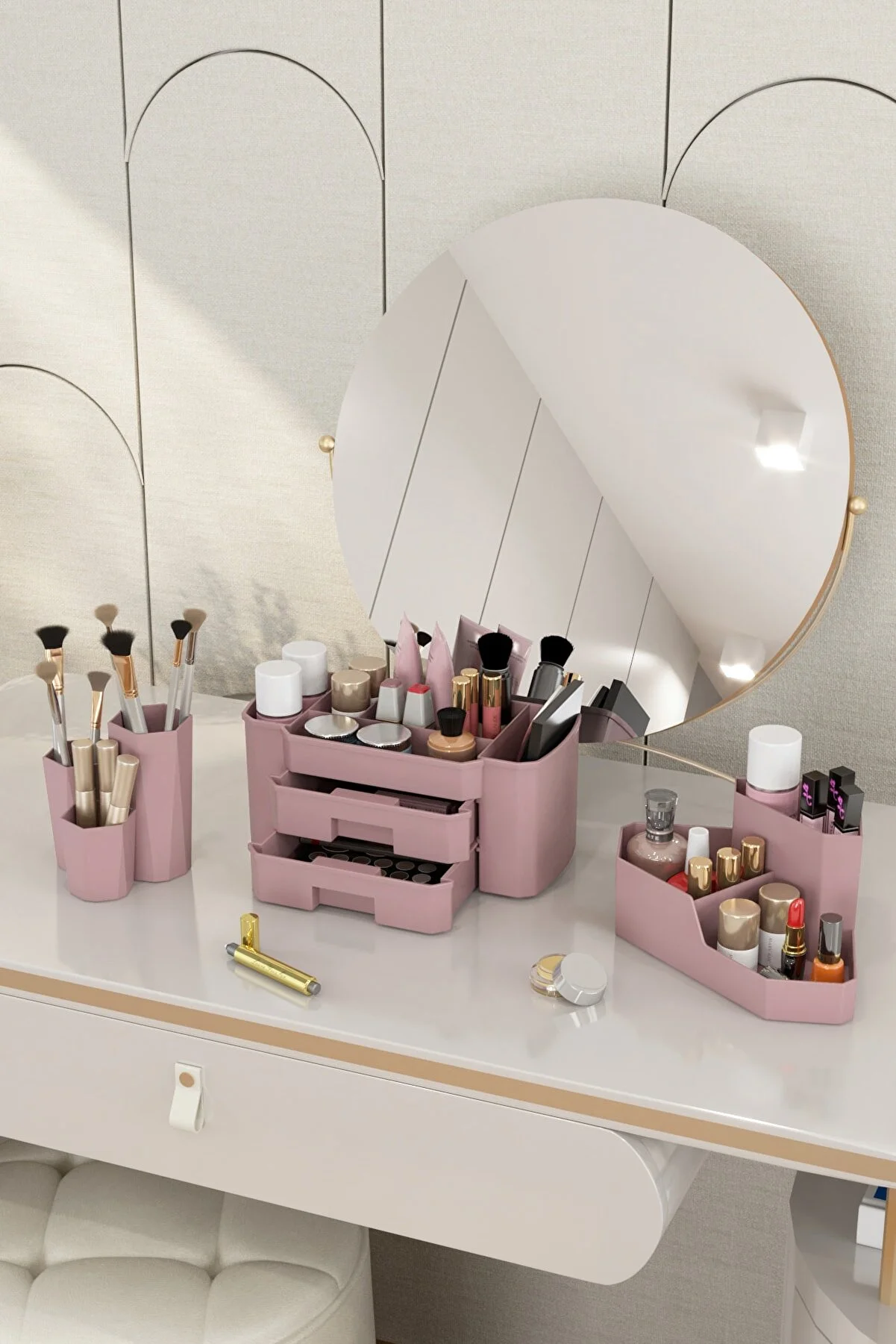 DOVİ HOME Makeup Organizer and Cosmetic Storage Box 3-Piece Set