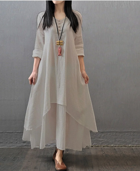 Barbora Daily Summer Loose Women Two Layered Dress cream bt225krem2