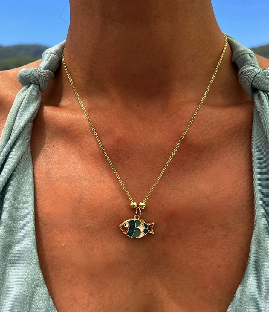 MagicStone Blue Color Fish Necklace